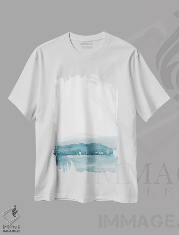 تیشرت سفید طرح دار منظرهٔ آبرنگ ۲ با سبزآبی، آبستره اثر نووو پرینتس | immage.ir