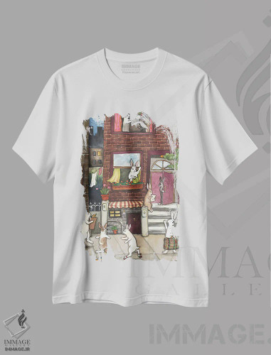 تیشرت سفید طرح دار خرگوش های شهری، مدیوم اثر نکیشا واندرووِن | فروشگاه ایماژ