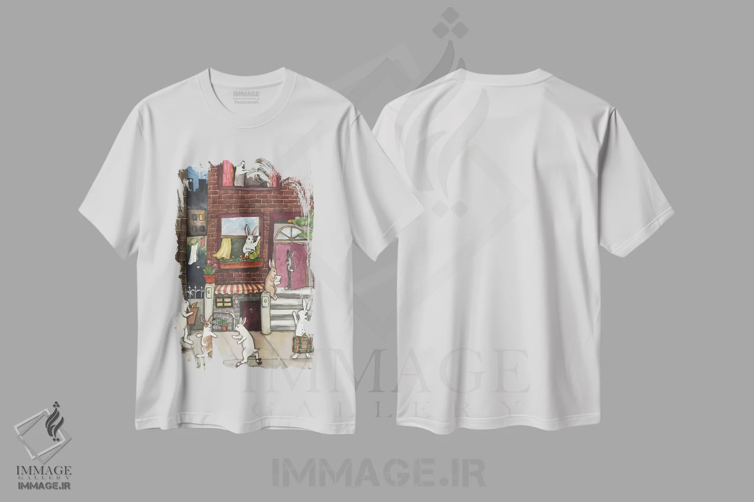 تیشرت سفید طرح دار خرگوش های شهری، مدیوم اثر نکیشا واندرووِن | فروشگاه ایماژ