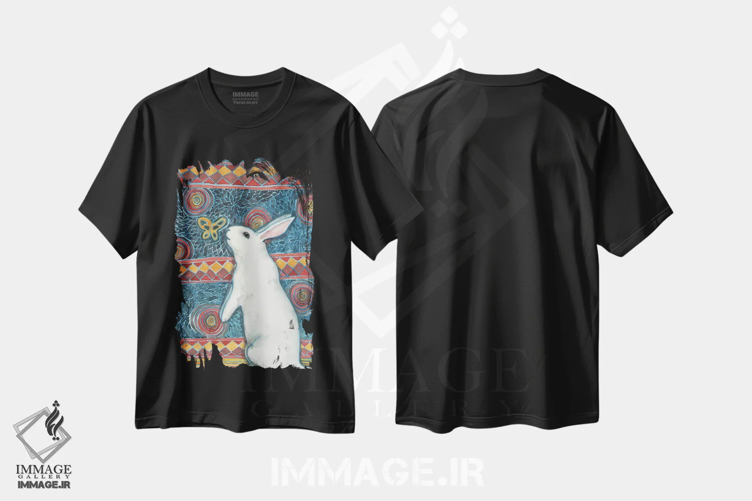 تیشرت مشکی طرح دار پروانهٔ طلایی، مدیوم اثر نکیشا واندرووِن | فروشگاه ایماژ