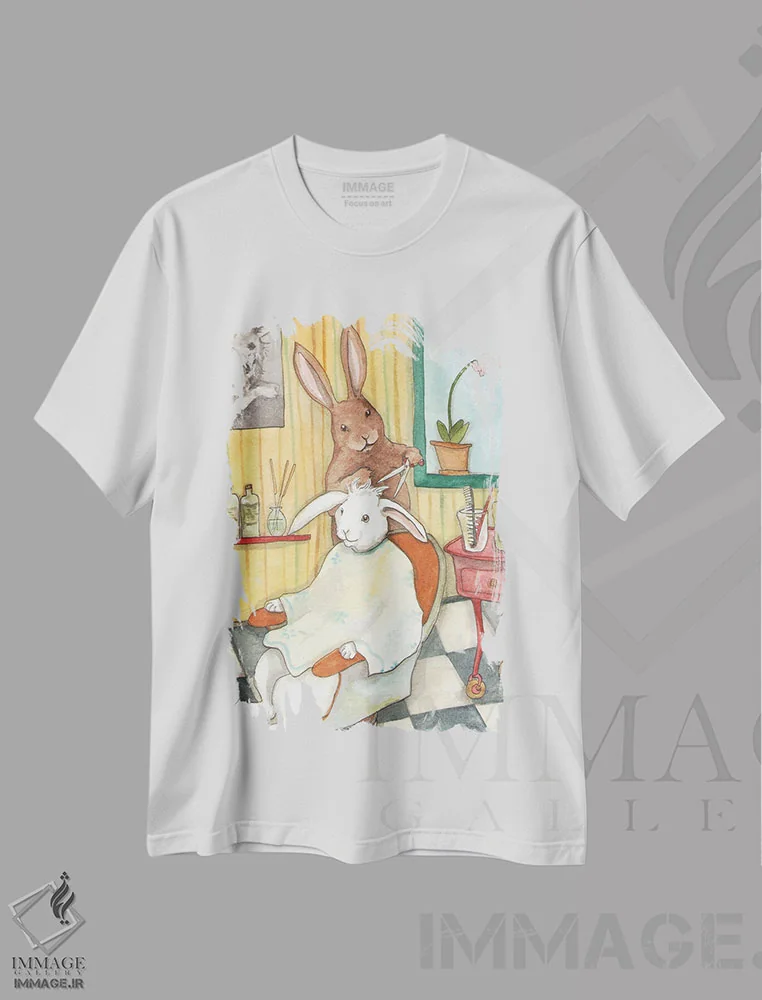 تیشرت سفید طرح دار کوتاهی موی خرگوش، مدیوم اثر نکیشا واندرووِن | immage.ir