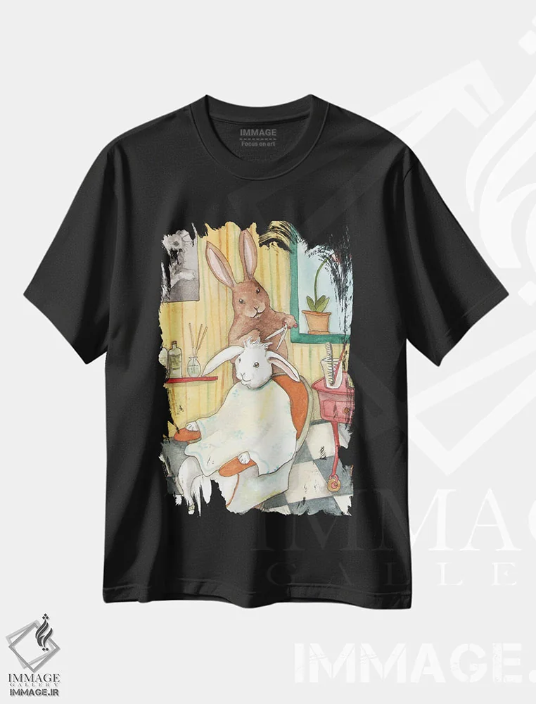 تیشرت مشکی طرح دار کوتاهی موی خرگوش، مدیوم اثر نکیشا واندرووِن | فروشگاه ایماژ
