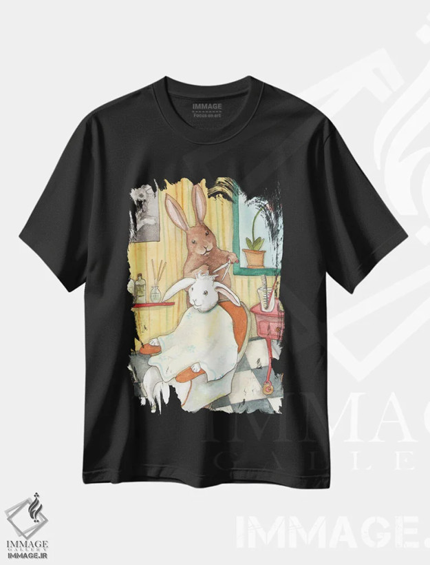 تیشرت مشکی طرح دار کوتاهی موی خرگوش، مدیوم اثر نکیشا واندرووِن | فروشگاه ایماژ