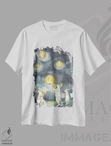 تیشرت سفید طرح دار روشن کردن فانوس های آسمانی، مدیوم اثر نکیشا واندرووِن | فروشگاه ایماژ