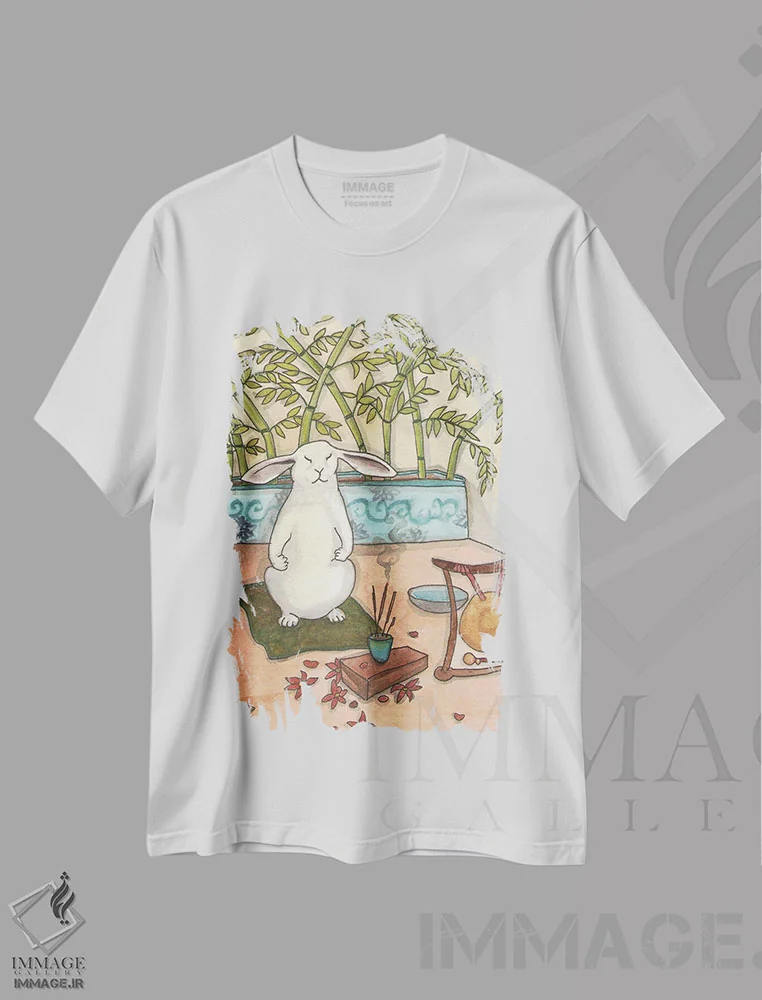 تیشرت سفید طرح دار خرگوش مراقبه گر، تزئینی اثر نکیشا واندرووِن | فروشگاه ایماژ