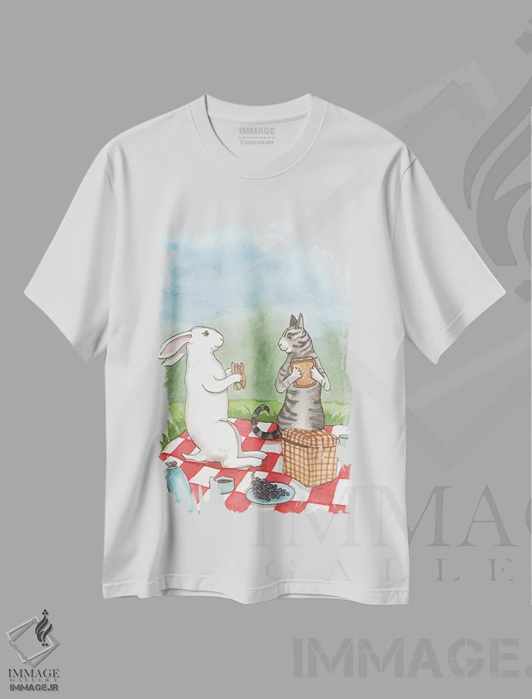 تیشرت سفید طرح دار پیک نیک با گربه، مدیوم اثر نکیشا واندرووِن | immage.ir