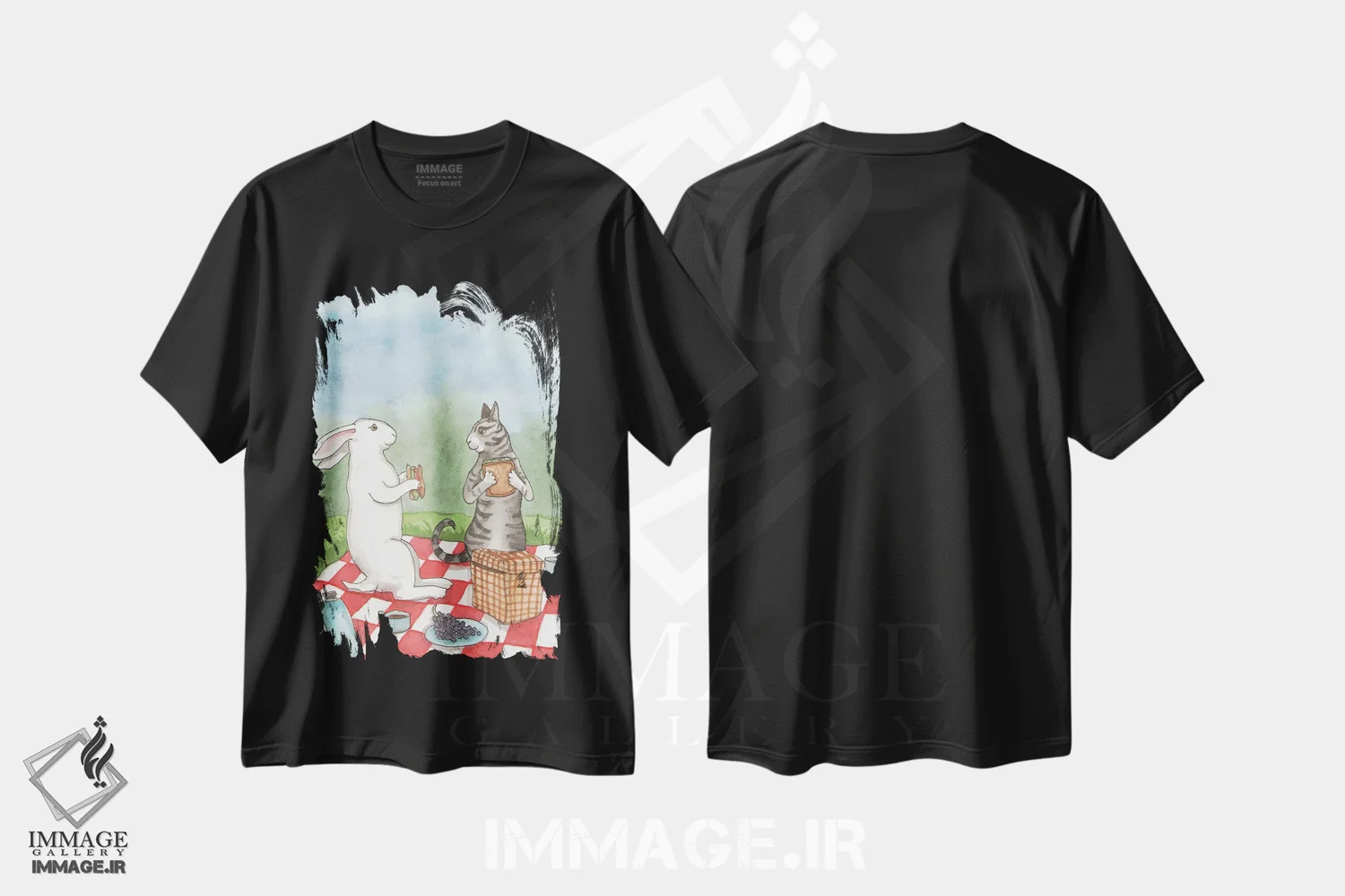 تیشرت مشکی طرح دار پیک نیک با گربه، مدیوم اثر نکیشا واندرووِن | فروشگاه ایماژ