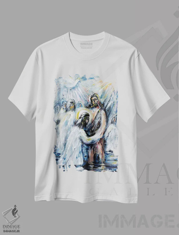 تیشرت سفید طرح دار تعمید، هنر فاخر معاصر اثر نوویک | فروشگاه ایماژ