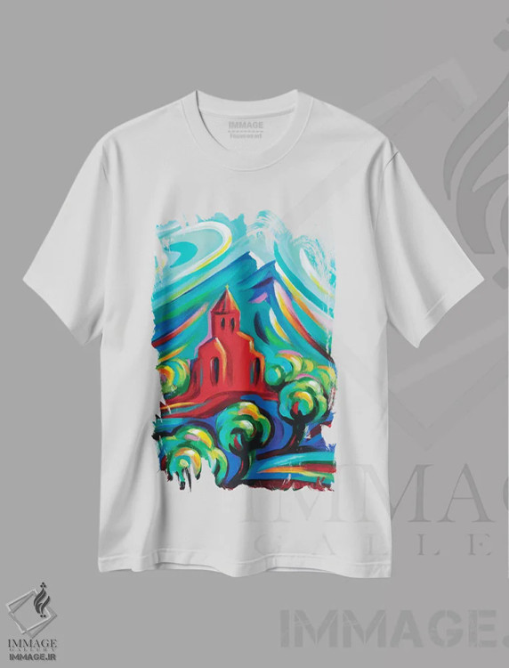 تیشرت سفید طرح دار کلیسای قرمز ۳، دکور معاصر اثر نوویک | immage.ir