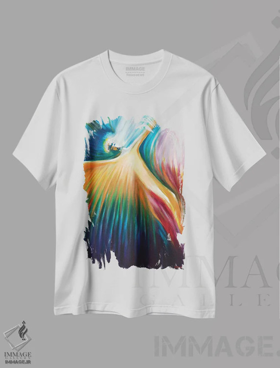 تیشرت سفید طرح دار تناسخ، آبستره اثر نوویک | فروشگاه ایماژ