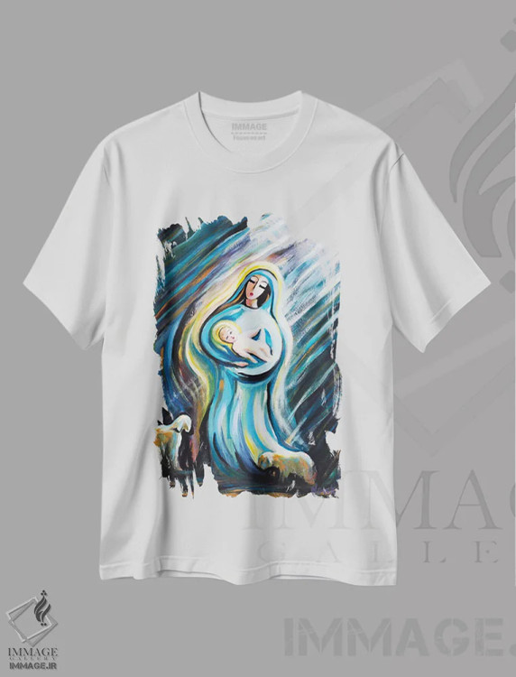 تیشرت سفید طرح دار تولد نجات دهنده، هنر فاخر معاصر اثر نوویک | فروشگاه ایماژ