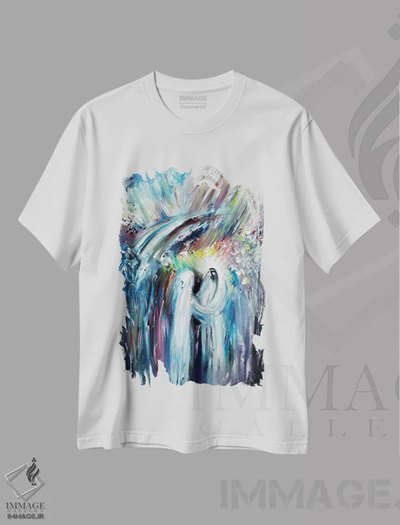 تیشرت سفید طرح دار جشن احساسات، آبستره اثر نوویک | فروشگاه ایماژ