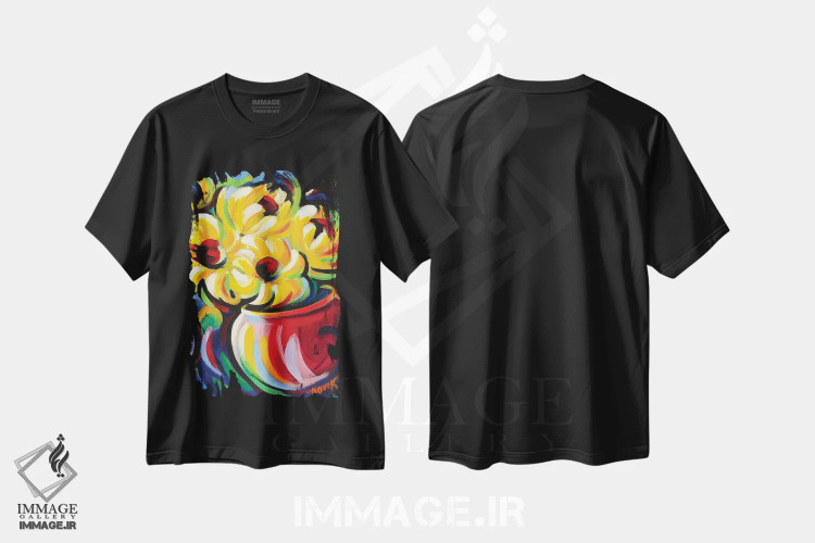 تیشرت مشکی طرح دار زرد در قرمز، دکور معاصر اثر نوویک | فروشگاه ایماژ