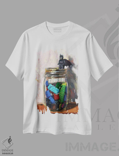 تیشرت سفید طرح دار شیشه لگوها، دکور معاصر اثر نوا وریر | فروشگاه ایماژ