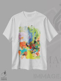 تیشرت سفید طرح دار شگفتی تابستانی، آبستره اثر نیا کریستین | فروشگاه ایماژ