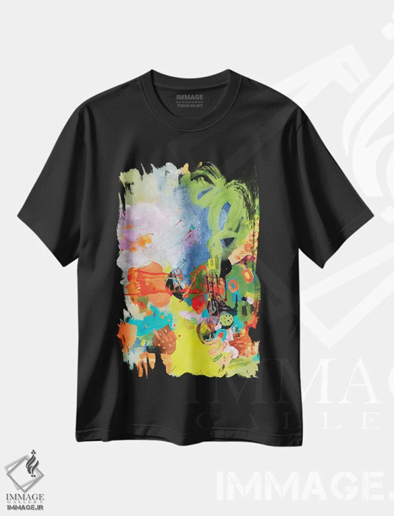 تیشرت مشکی طرح دار شگفتی تابستانی، آبستره اثر نیا کریستین | immage.ir