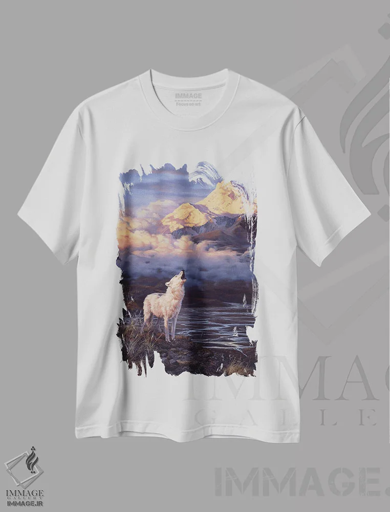 تیشرت سفید طرح دار تابش کوهستانی، هنر فاخر معاصر اثر جان سیری-لستر | immage.ir