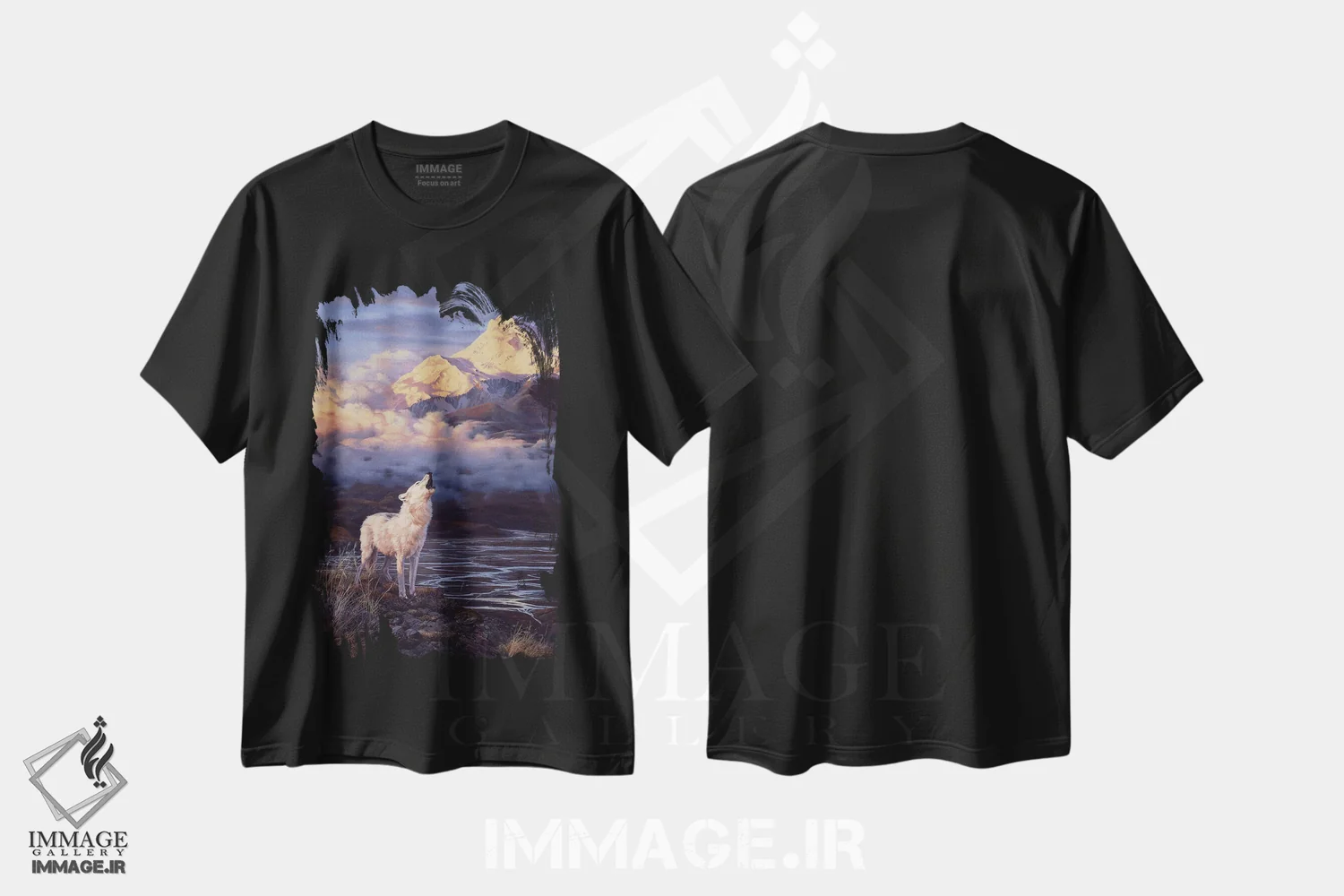 تیشرت مشکی طرح دار تابش کوهستانی، هنر فاخر معاصر اثر جان سیری-لستر | فروشگاه ایماژ