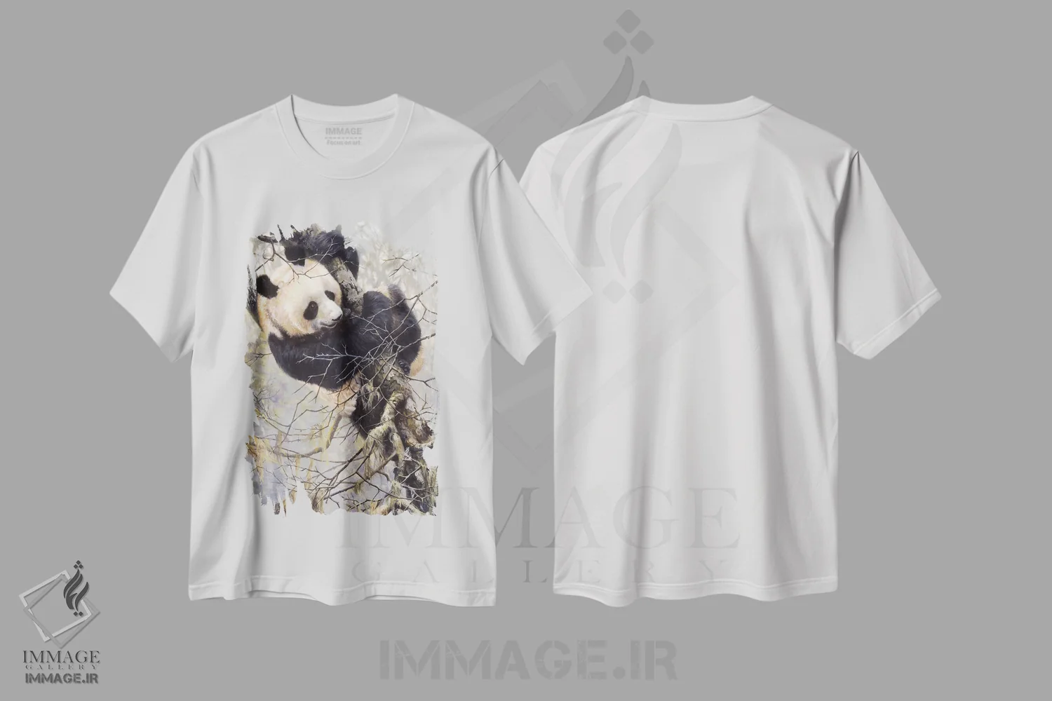 تیشرت سفید طرح دار سه گانه پاندا، هنر فاخر معاصر اثر جان سیری-لستر | فروشگاه ایماژ
