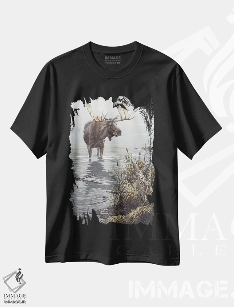 تیشرت مشکی طرح دار آب های خاموش، هنر فاخر معاصر اثر جان سیری-لستر | فروشگاه ایماژ