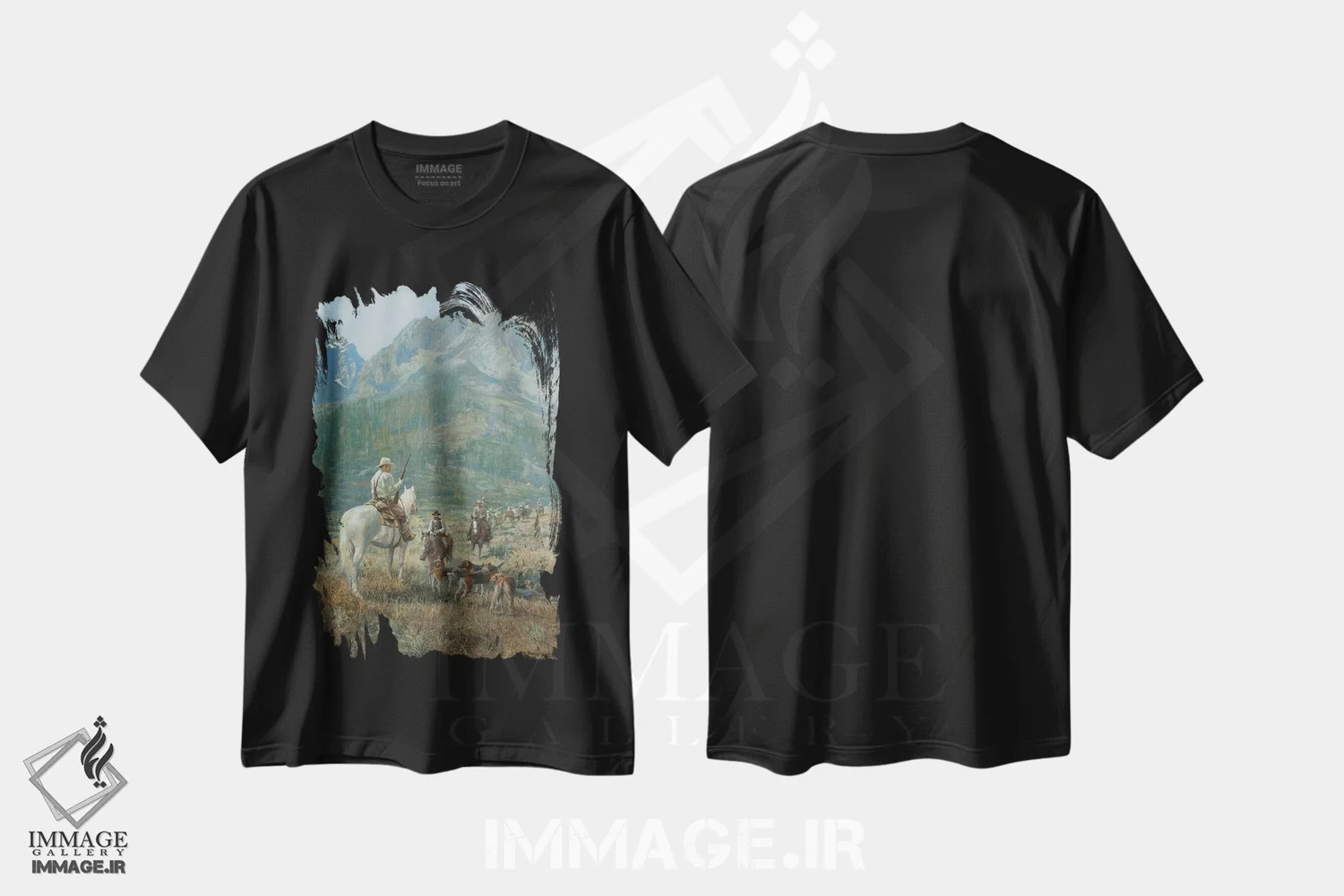 تیشرت مشکی طرح دار استراحت سگ های شکاری، هنر فاخر معاصر اثر جان سیری-لستر | immage.ir