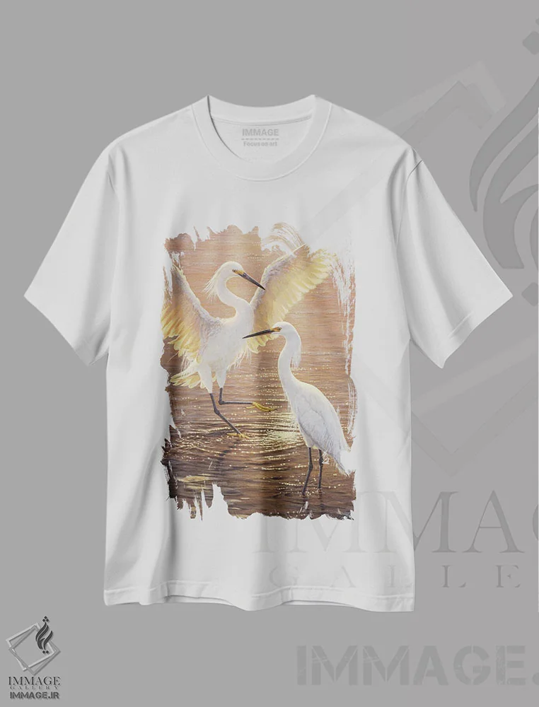 تیشرت سفید طرح دار دوئت غروب، هنر فاخر معاصر اثر جان سیری-لستر | فروشگاه ایماژ