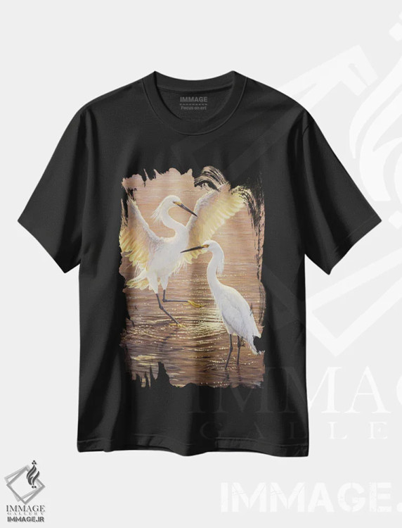تیشرت مشکی طرح دار دوئت غروب، هنر فاخر معاصر اثر جان سیری-لستر | immage.ir