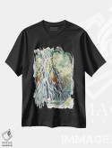 تیشرت مشکی طرح دار اسنوپی، آبشار سکا، دکور آسیایی اثر بنی آرت | immage.ir
