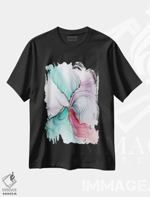 تیشرت مشکی طرح دار پرده ۱ اثر استودیو هنری مونه و مانه | فروشگاه ایماژ