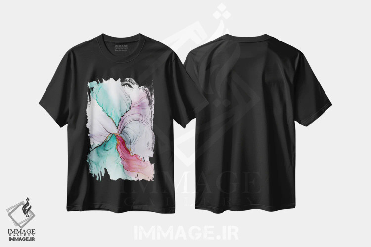 تیشرت مشکی طرح دار پرده ۱ اثر استودیو هنری مونه و مانه | فروشگاه ایماژ