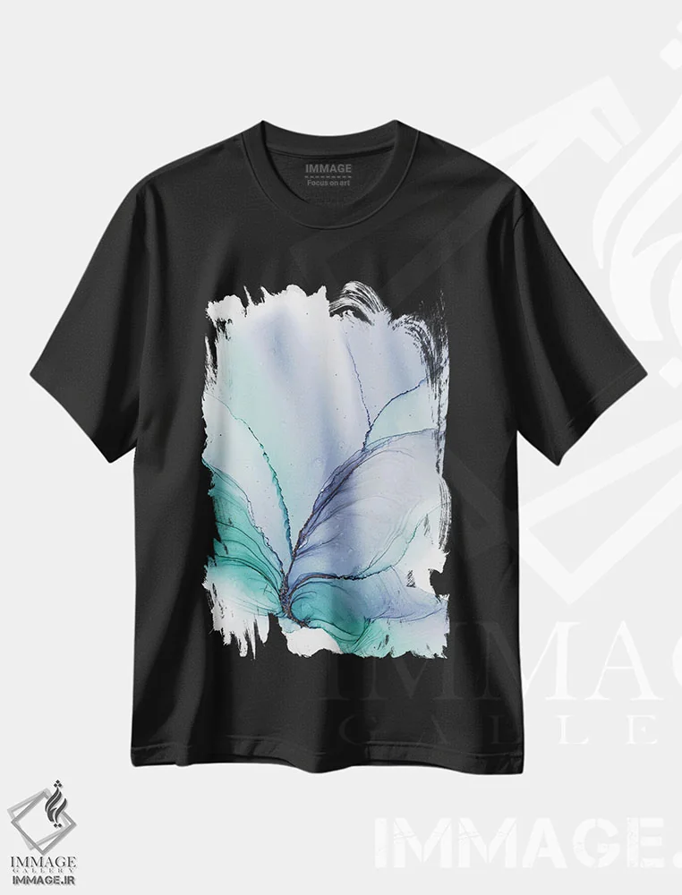تیشرت مشکی طرح دار پرده ۳ اثر استودیو هنری مونه و مانه | فروشگاه ایماژ