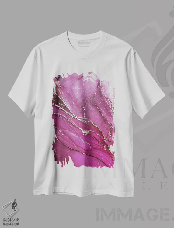 تیشرت سفید طرح دار درخشش صورتی اثر استودیو هنری مونه و مانه | immage.ir