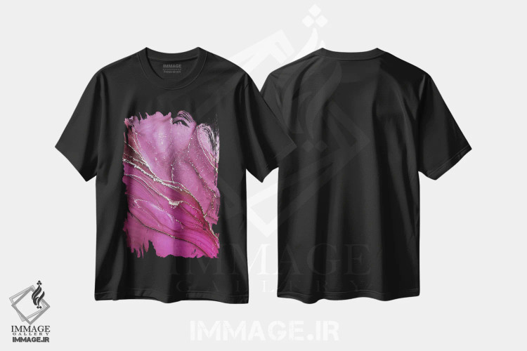 تیشرت مشکی طرح دار درخشش صورتی اثر استودیو هنری مونه و مانه | فروشگاه ایماژ