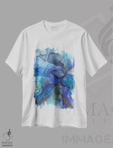 تیشرت سفید طرح دار آبی ها اثر استودیو هنری مونه و مانه | immage.ir