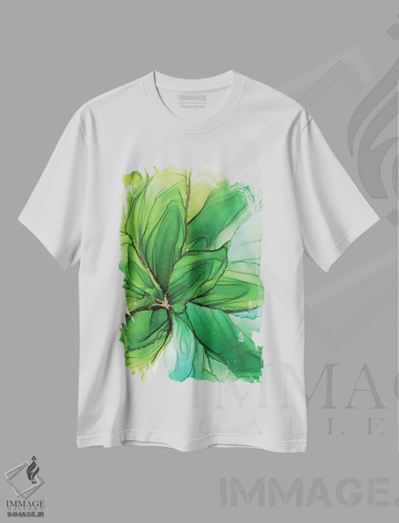 تیشرت سفید طرح دار نواحی استوایی، آبستره اثر استودیو هنری مونه و مانه | فروشگاه ایماژ