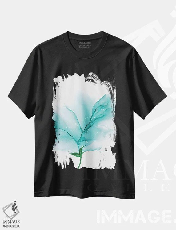 تیشرت مشکی طرح دار گل نازک و لطیف II، آبستره اثر استودیو هنری مونه و مانه | فروشگاه ایماژ