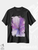 تیشرت مشکی طرح دار گل بنفش، آبستره اثر استودیو هنری مونه و مانه | فروشگاه ایماژ