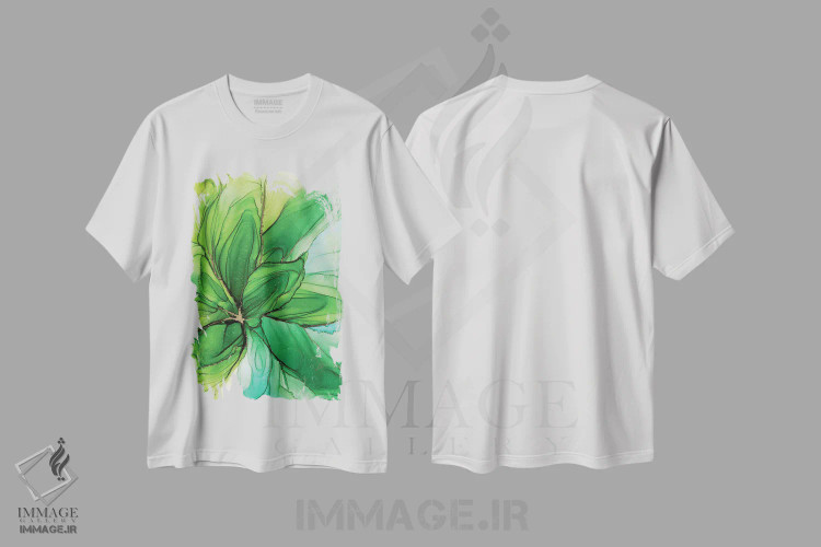 تیشرت سفید طرح دار نواحی استوایی، آبستره اثر استودیو هنری مونه و مانه | فروشگاه ایماژ