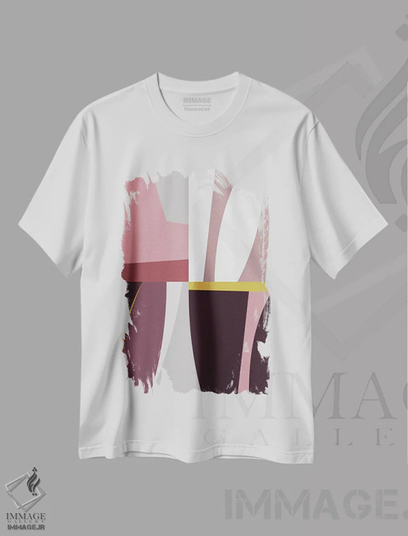 تیشرت سفید طرح دار الگوی هندسی اُرگانیک I قرمز، آبستره اثر استودیوی هنر قدیم | فروشگاه ایماژ
