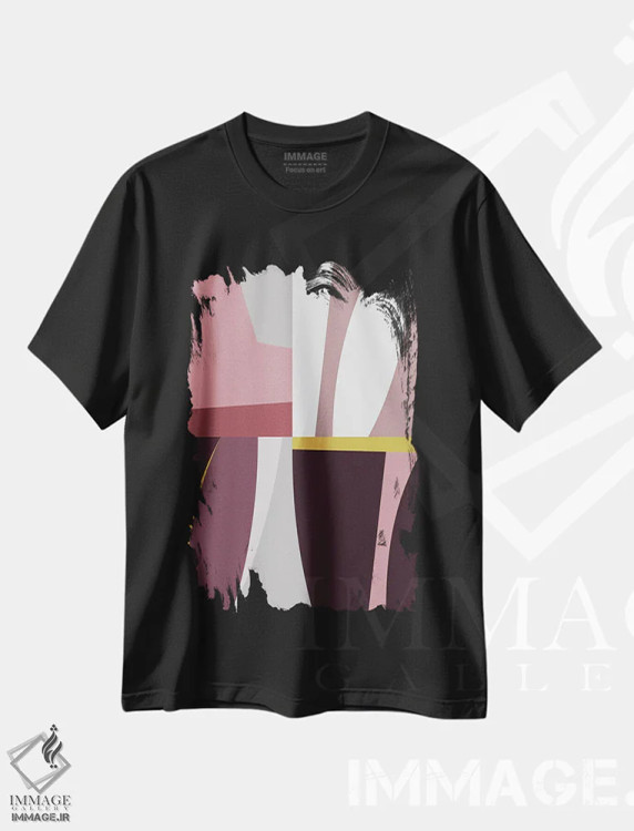 تیشرت مشکی طرح دار الگوی هندسی اُرگانیک I قرمز، آبستره اثر استودیوی هنر قدیم | immage.ir