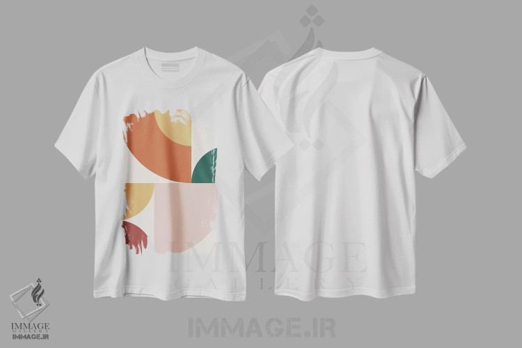 تیشرت سفید طرح دار ترکیب هندسی انتزاعی XIII، آبستره اثر استودیوی هنر قدیم | فروشگاه ایماژ