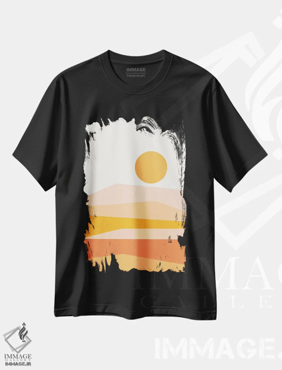 تیشرت مشکی طرح دار منظره انتزاعی IX نارنجی، آبستره اثر استودیوی هنر قدیم | immage.ir