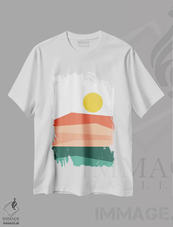 تیشرت سفید طرح دار منظره انتزاعی IX قرمز، آبستره اثر استودیوی هنر قدیم | immage.ir