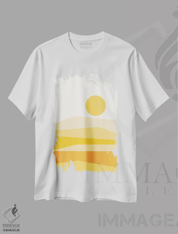 تیشرت سفید طرح دار منظره انتزاعی IX زرد، آبستره اثر استودیوی هنر قدیم | فروشگاه ایماژ