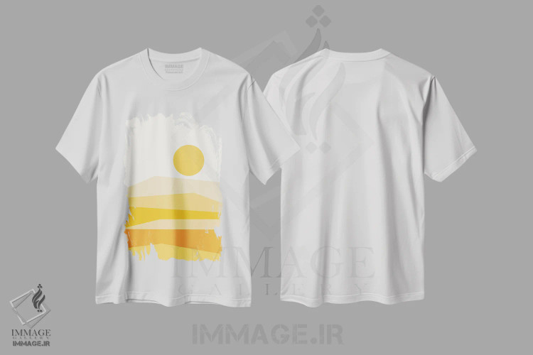 تیشرت سفید طرح دار منظره انتزاعی IX زرد، آبستره اثر استودیوی هنر قدیم | فروشگاه ایماژ