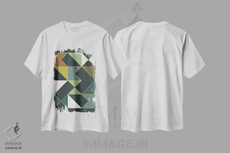 تیشرت سفید طرح دار الگوی هندسی دکو II اثر استودیوی هنر قدیم | فروشگاه ایماژ