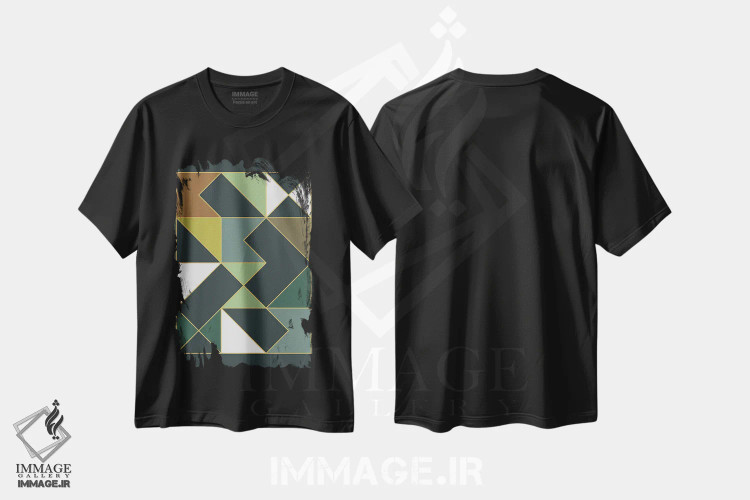 تیشرت مشکی طرح دار الگوی هندسی دکو II اثر استودیوی هنر قدیم | immage.ir