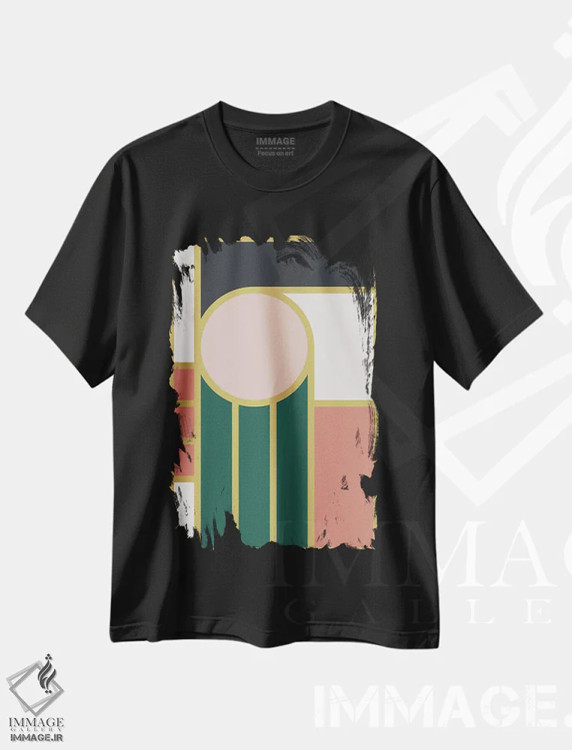 تیشرت مشکی طرح دار هندسی ماکسیمالیستی IVB اثر استودیوی هنر قدیم | فروشگاه ایماژ