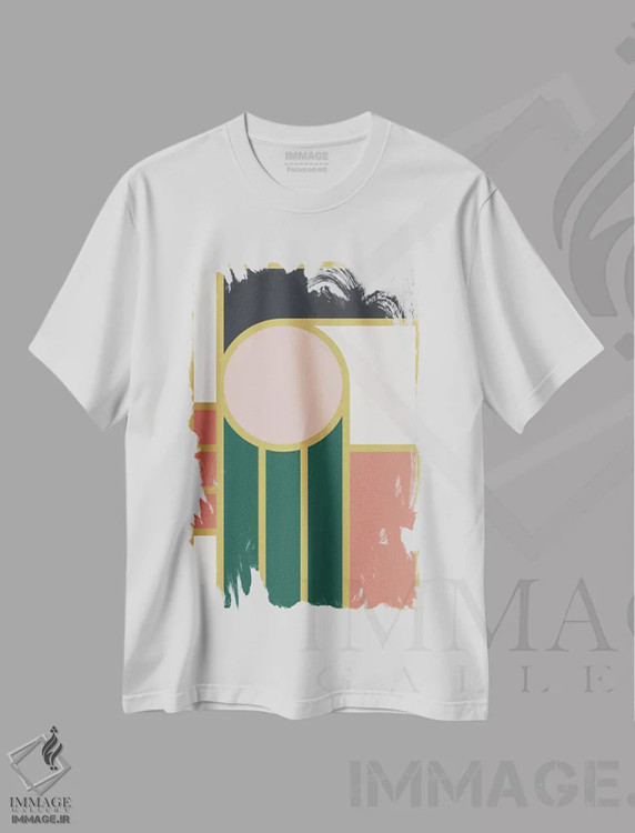 تیشرت سفید طرح دار هندسی ماکسیمالیستی IVB اثر استودیوی هنر قدیم | immage.ir