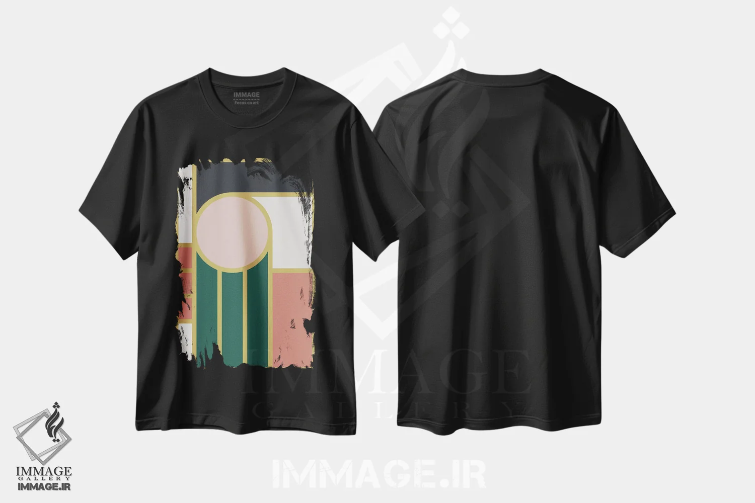 تیشرت مشکی طرح دار هندسی ماکسیمالیستی IVB اثر استودیوی هنر قدیم | فروشگاه ایماژ